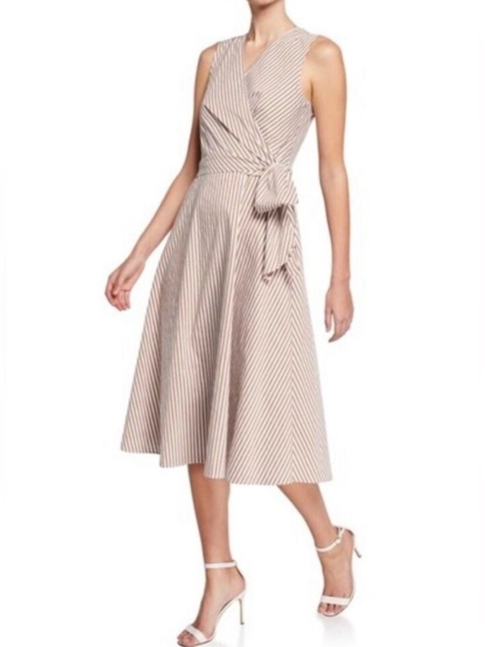 Kobi Halperin DINA Beige & White Striped Wrap Midi Dress size small